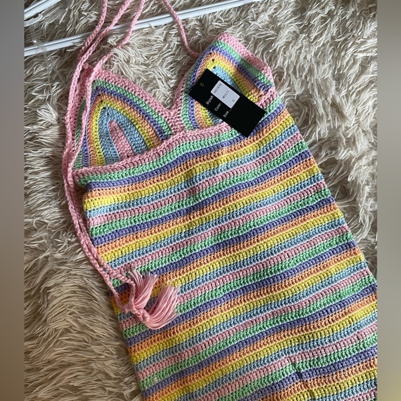 DOLLS KILL CROCHET RAINBOW HALTER MIDI DRESS - Picture 3 of 4